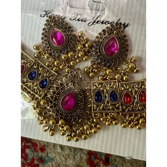 Unbranded Jewelry - Traditional Indian Jewelry Set Necklace & Earrings Multicolored Stones